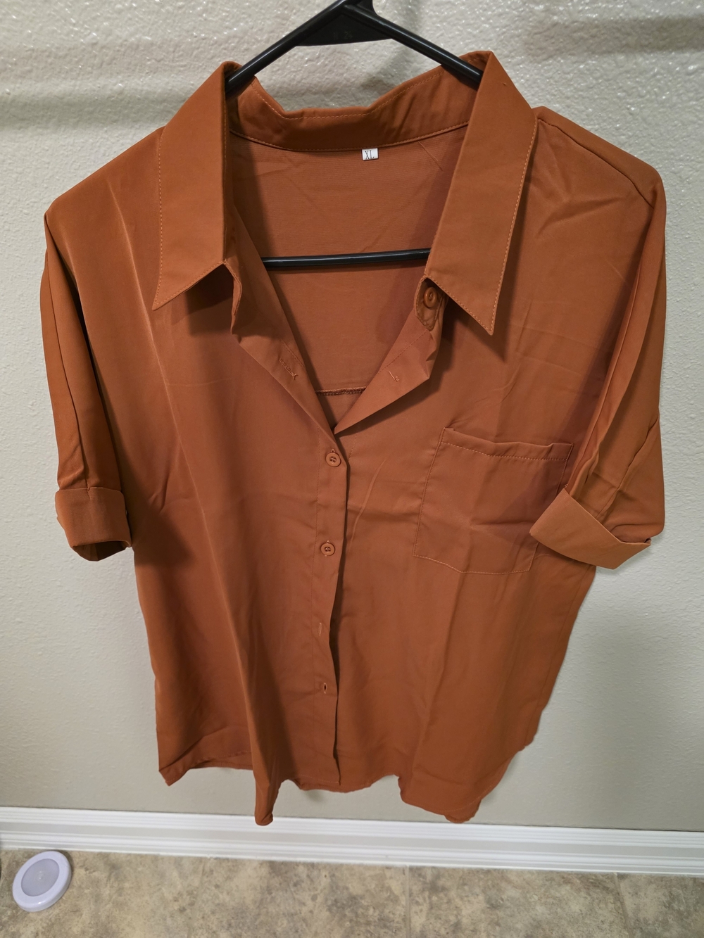 SHEIN Short-Sleeve Button-Up Blouse in Rust Orange